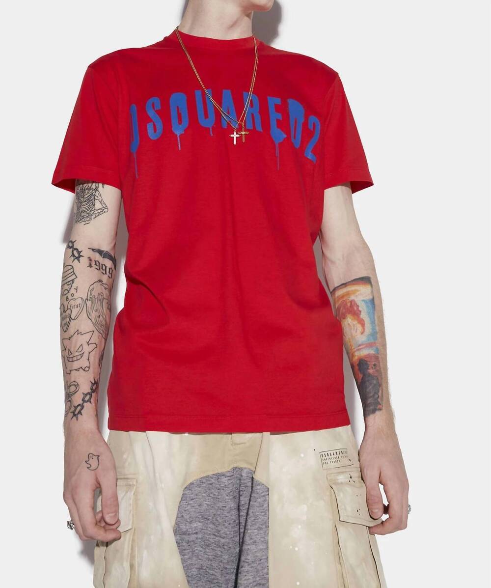 NEW DSQUARED2 men's short sleeve logo tee in red